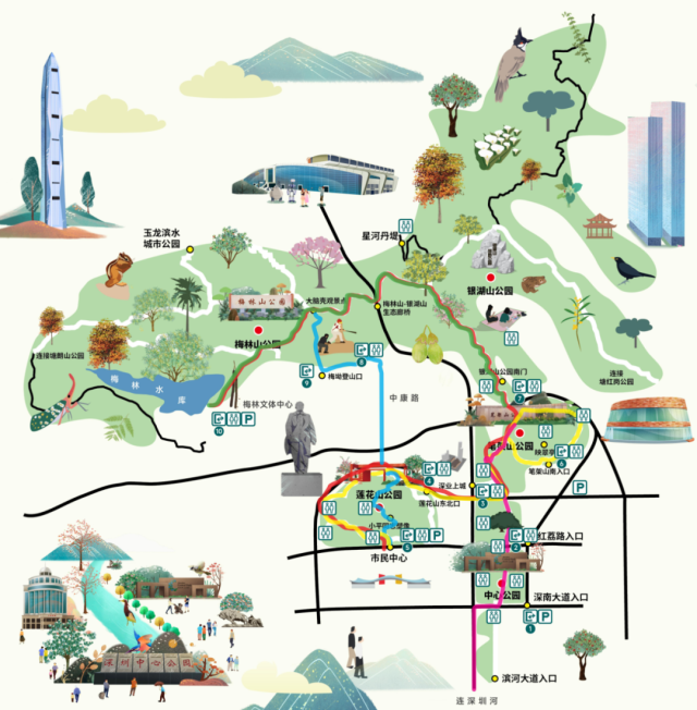Schematic diagram of Futian District's "Five Parks Connection"